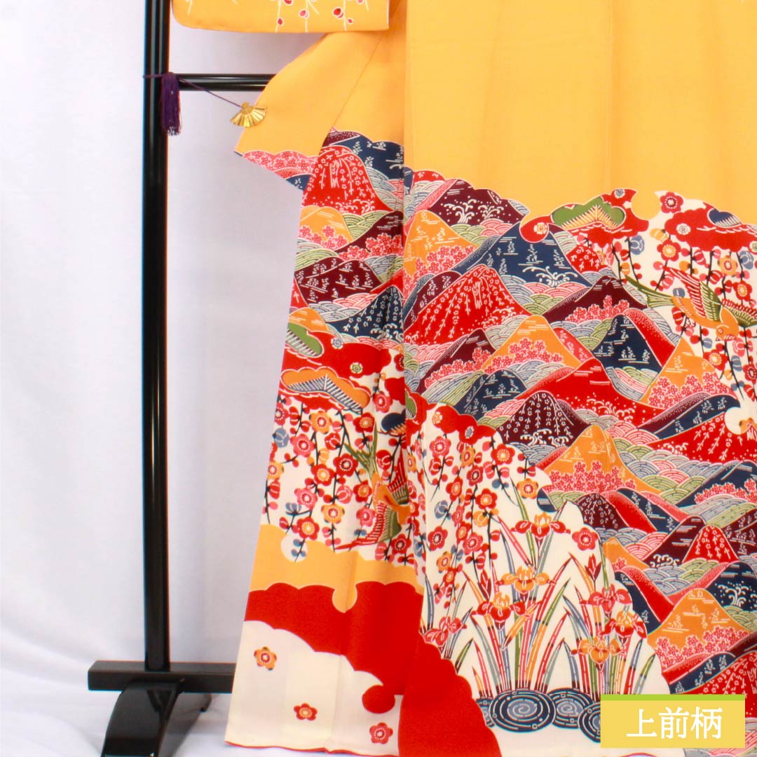 訪問着 正絹 Sランク 袷 身丈167cm 裄丈65.5cm 蜜柑色（みかんいろ） 京紅型 吉祥文様 橙系 1112006432526