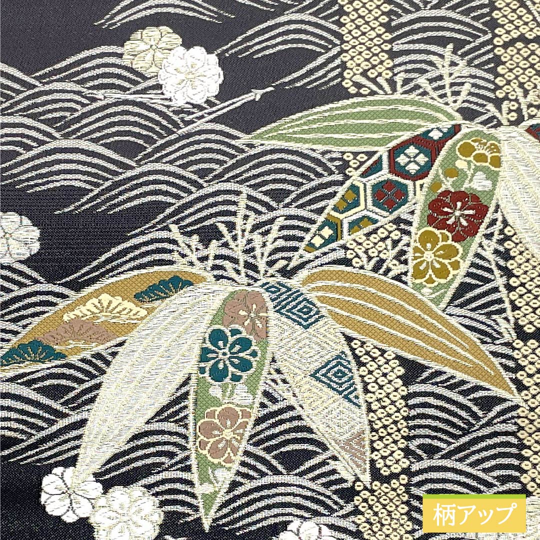 袋帯 正絹 Sランク 藍鼠色（あいねずいろ） 留袖用 波 笹 古典柄 帯丈438cm 全通 フォーマル グレー系 1123015542322