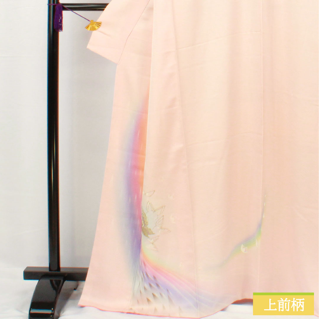 訪問着 正絹 袷 身丈167.5cm 裄丈68.5cm 今様色（いまよういろ） 京友禅 蝶 しつけ糸付き Aランク ピンク系 1112005933513