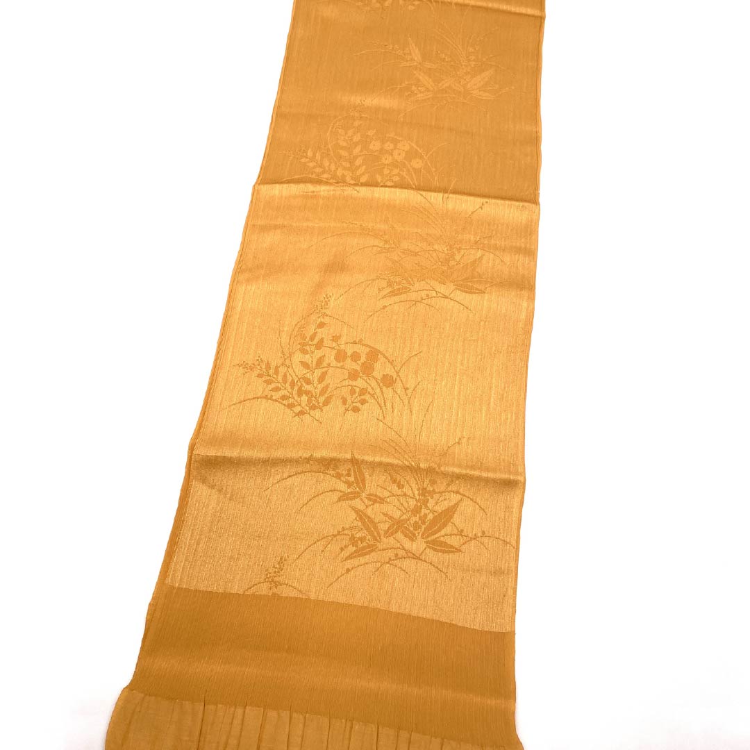 帯揚げ 正絹 Sランク セミフォーマル 近衛柿色（このえがきいろ） 草花 長さ約171cm 幅約24.5cm 橙系 1136002402926