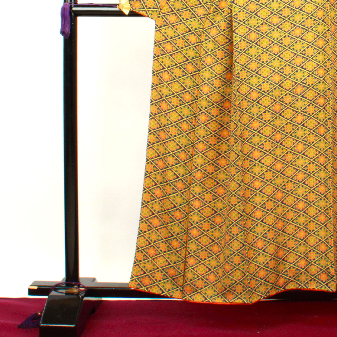 小紋 身丈156cm 裄丈59cm 袷  紺瑠璃色 華文  正絹 Aランク 紺系 1115002673318