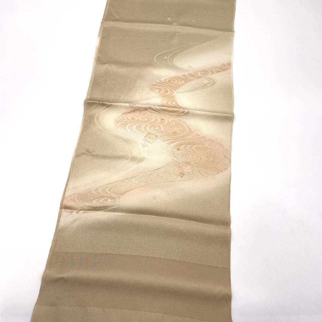 Obiage Silk S-Rank Semi-Formal Tonoko-iro (light ochre) Flowing Water Length: approx. 174cm Width: approx. 30cm Beige 1136002902925