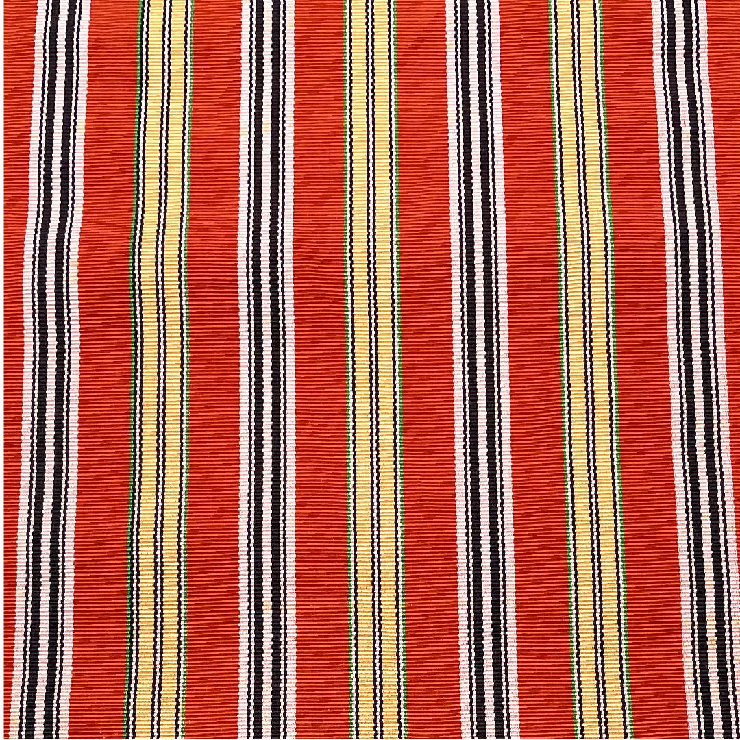 （未仕立）半幅帯 正絹 帯丈346cm 真朱色（しんしゅいろ） 縞 博多織 橙系 Sランク 1125001412326