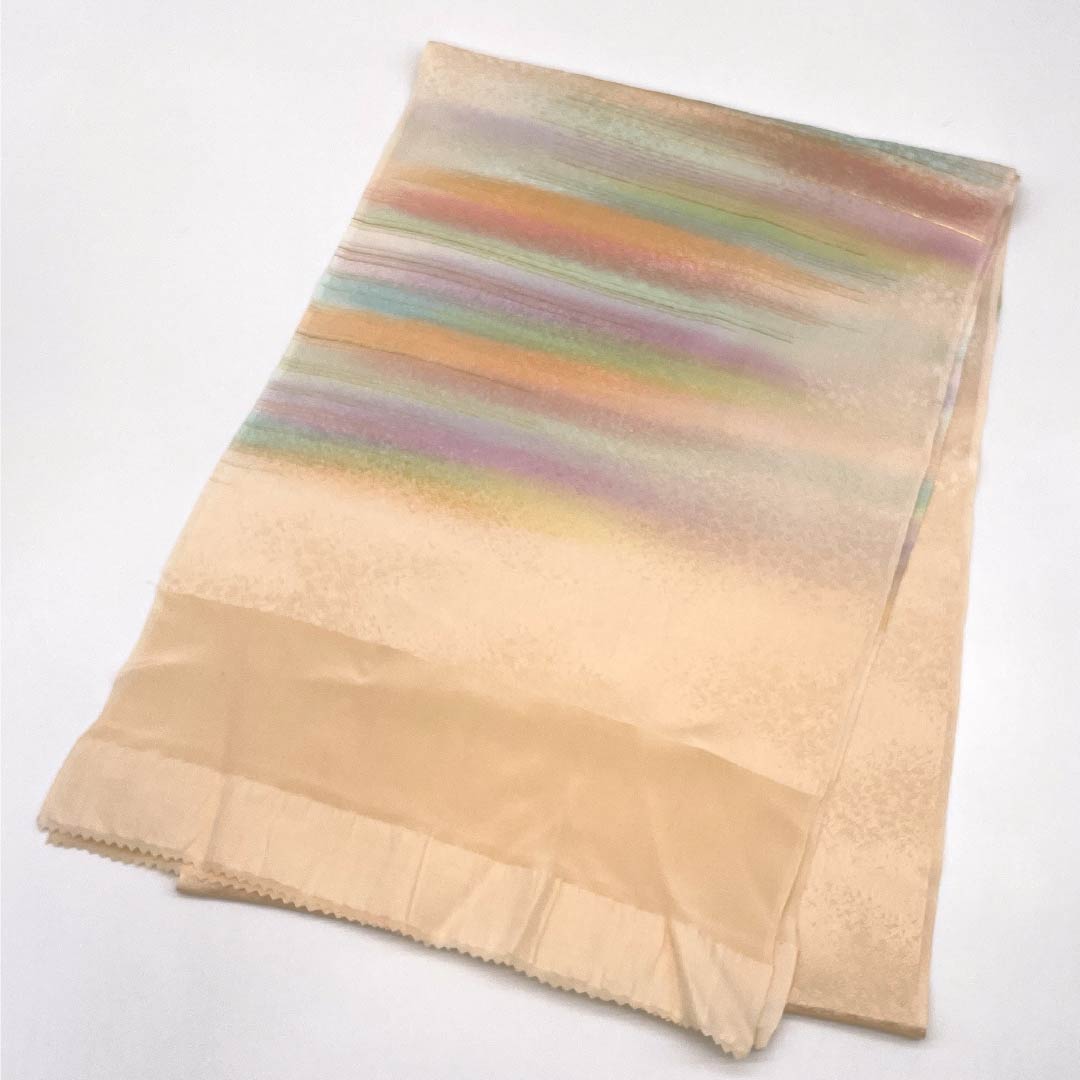帯揚げ 正絹 Aランク セミフォーマル 薄肉色（うすにくいろ） 霞ぼかし 長さ約174cm 幅約29.5cm クリーム系 1136002383915