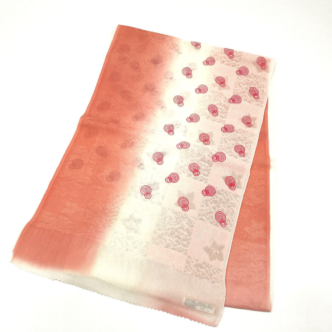 (Like New) Silk Obiage (Sash) - New, Casual, Light Pink Plum Blossom Color, Summer, Geometric Pattern, Round and Round, Approximately 182cm Long, Approximately 29cm Wide, Pink, Item Number: 1136001551913