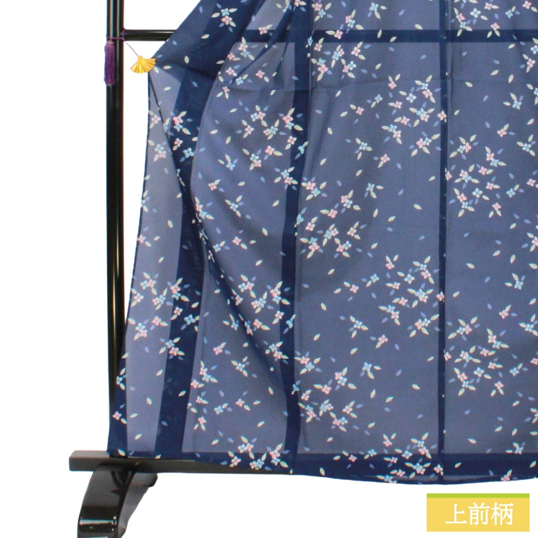 夏物 ポリエステル 小紋 Sランク 身丈162.5cm 裄丈64cm 紺色（こんいろ） 小花 洗える着物 絽 紺系 1132003552418