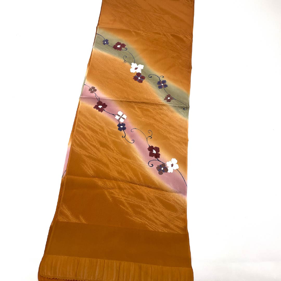 帯揚げ 正絹 Sランク セミフォーマル 丹色（にいろ） 花 長さ約167cm 幅約28cm 橙系 1136002682926