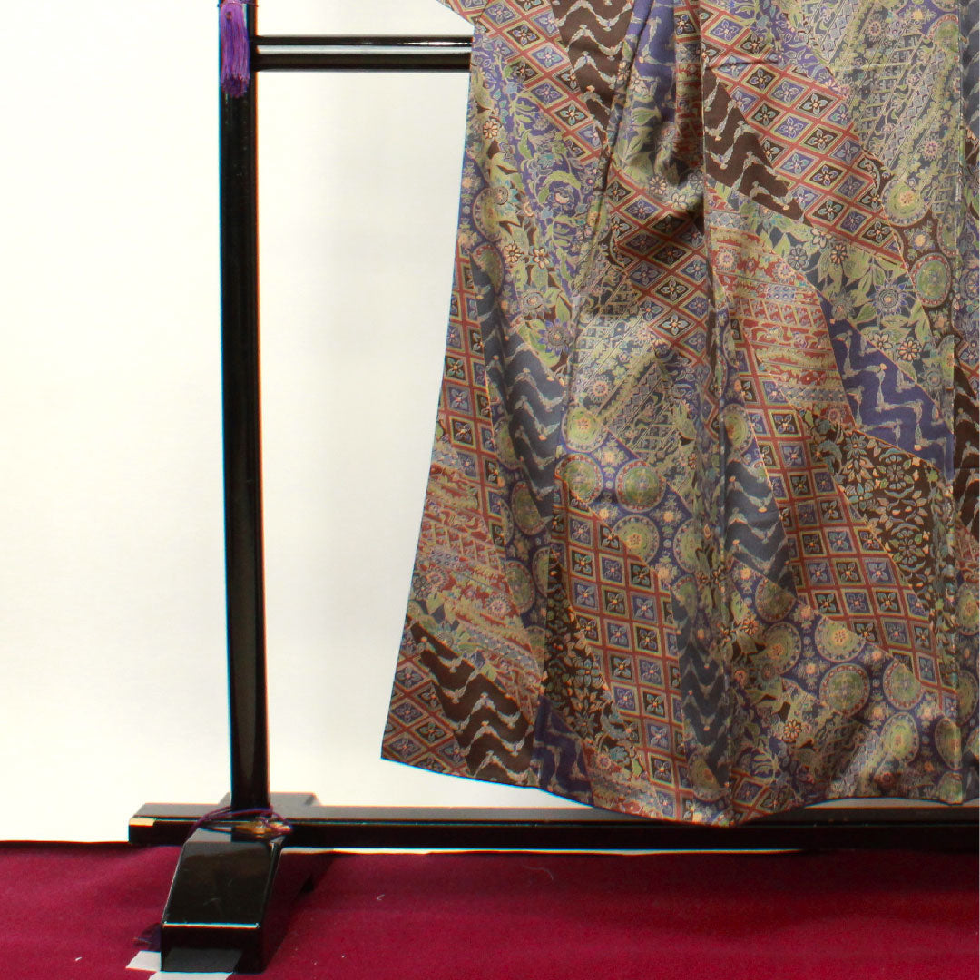 小紋 身丈153cm 裄丈61.5cm 袷  斉藤三才 更紗模様  正絹 Sランク グラデ 1115002892299