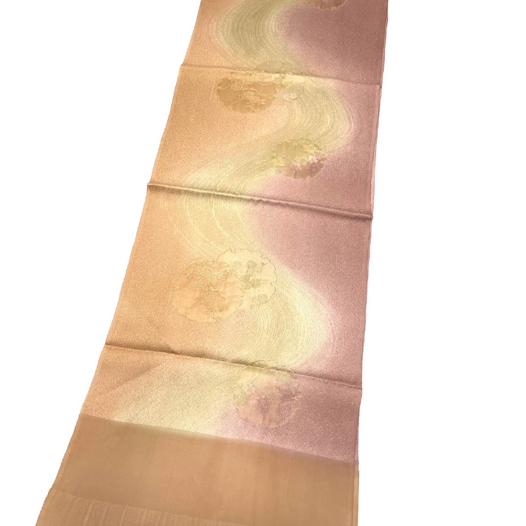 帯揚げ 正絹 Sランク セミフォーマル 肌色（はだいろ） 水柿色（みずがきいろ） ぼかし 雪輪 長さ約180cm 幅約30cm グラデーション系 1136002602999