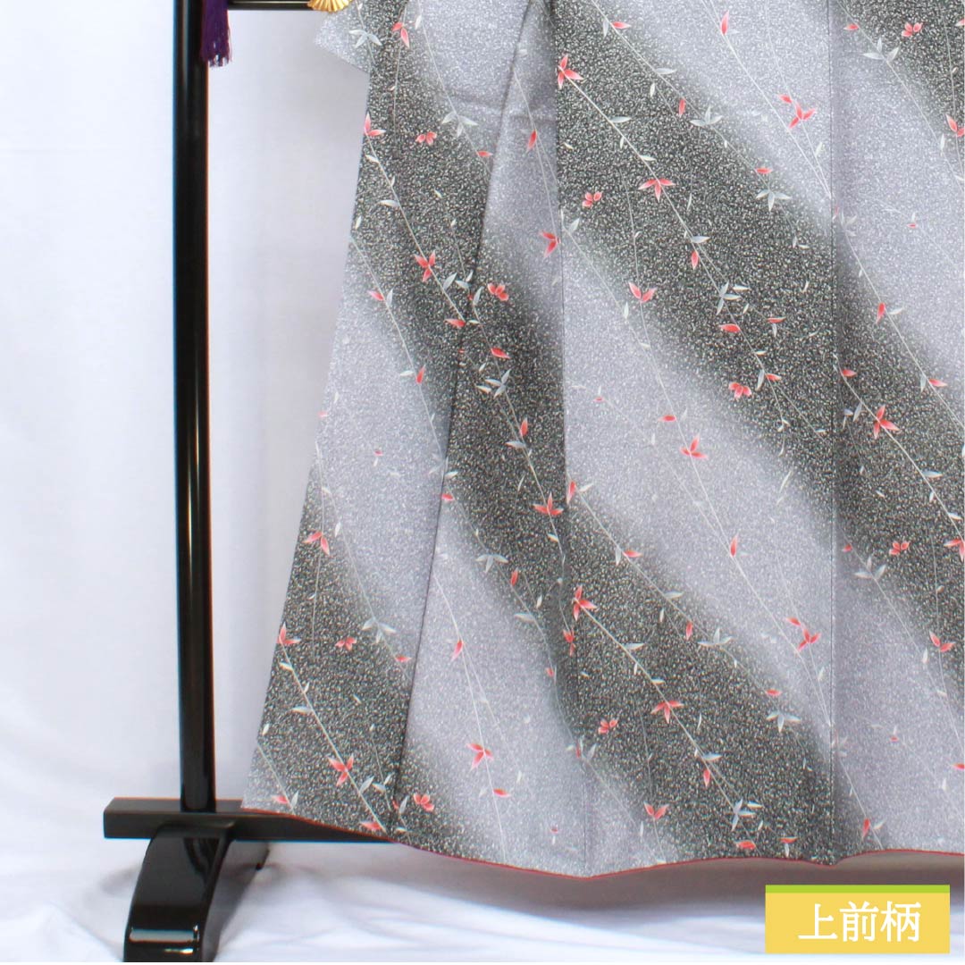 小紋 ポリエステル 身丈159.5cm 裄丈65cm 袷 青袋鼠色（せいたいねずいろ） タタキ染 草木模様 洗える着物 しつけ糸付き Sランク グラデーション系 1115005882399