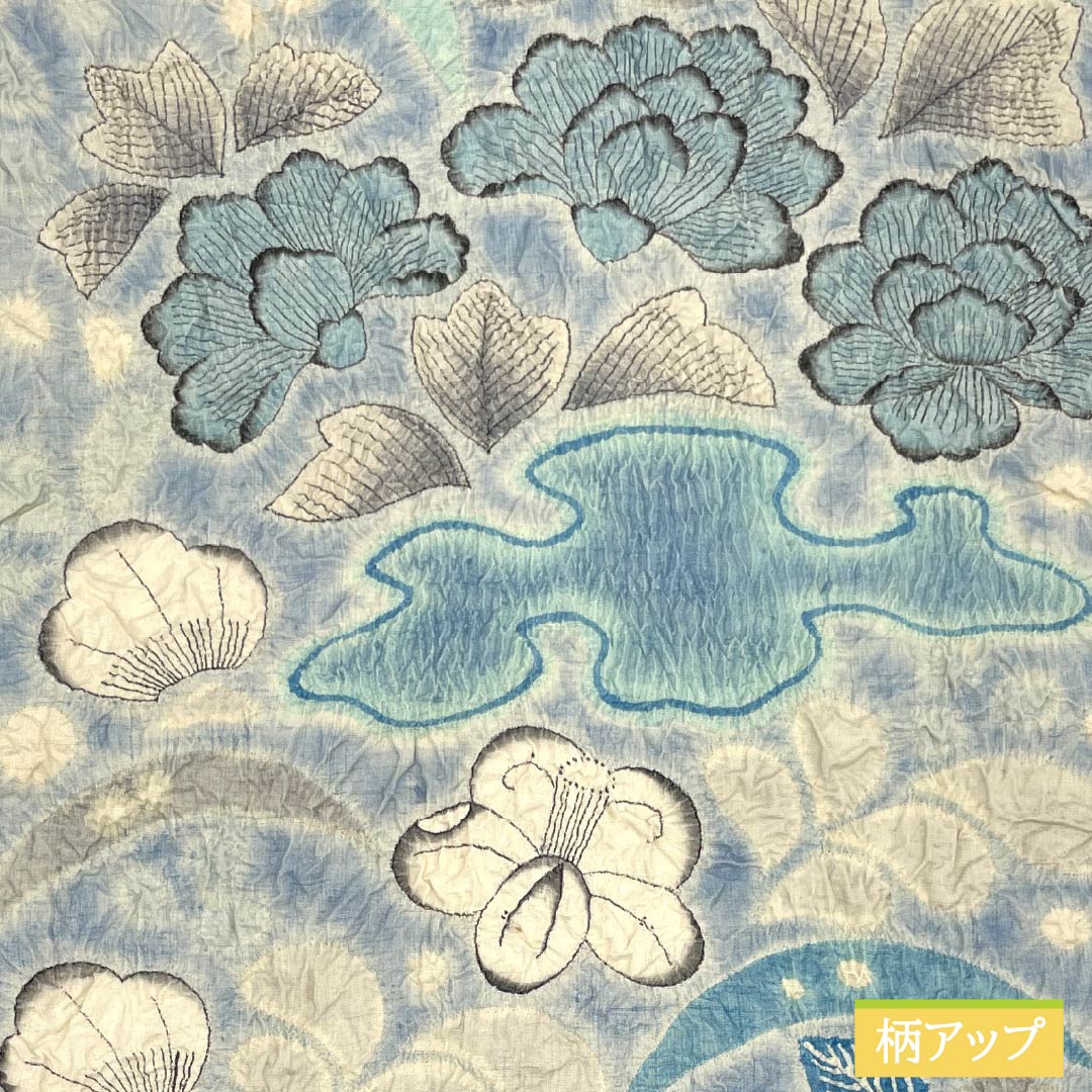 Nagoya obi, white and deep blue, tie-dyed, by an artist, Tsujigahana, obi length 360cm, pure silk, rank S, point pattern, casual, light blue, 1124007032324, open style