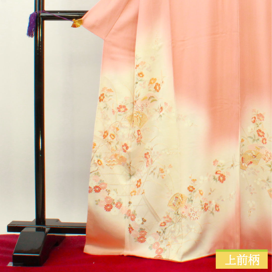 訪問着 正絹 袷 身丈167.5cm 裄丈66.5cm 一重梅色 蘇州刺繡 汕頭刺繡 吉祥文様 Sランク ピンク系 1112004062513