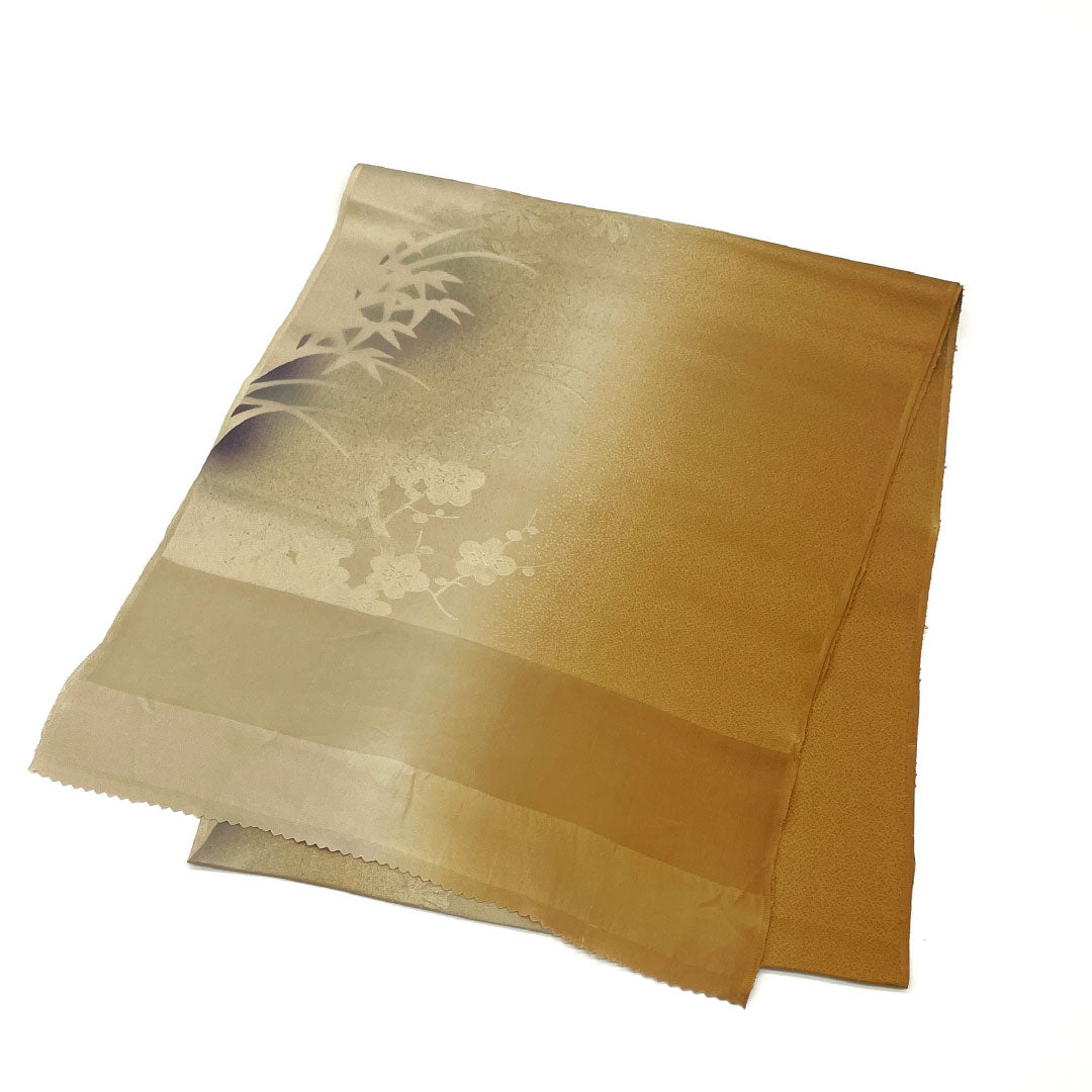 帯揚げ 正絹 Sランク セミフォーマル 琥珀色（こはくいろ） 古典柄 植物模様 長さ約140cm 幅約30cm 茶系 1136001642914