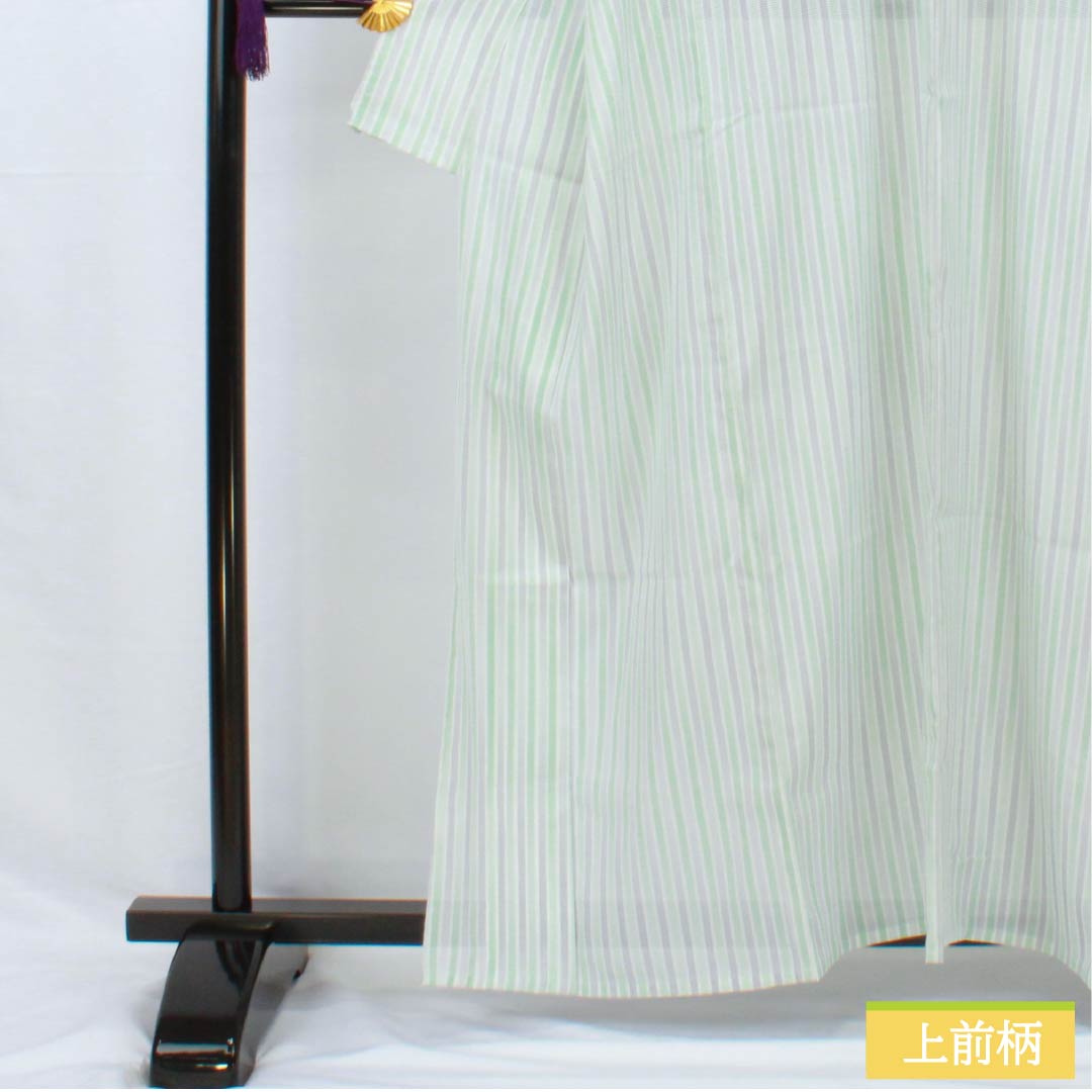 夏物 ポリエステル 小紋 身丈161cm 裄丈64.5cm 縞 洗える着物 絽 Sランク 白系 1132001922411