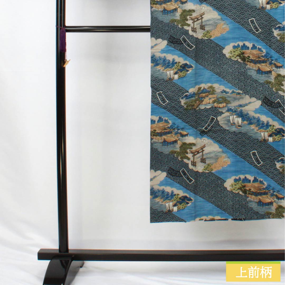 男物長襦袢 ウール Sランク 身丈144cm 裄丈67cm 青黛色（せいたいいろ） 黮色（つじみいろ） 風景画 単衣 青系 1140000622417