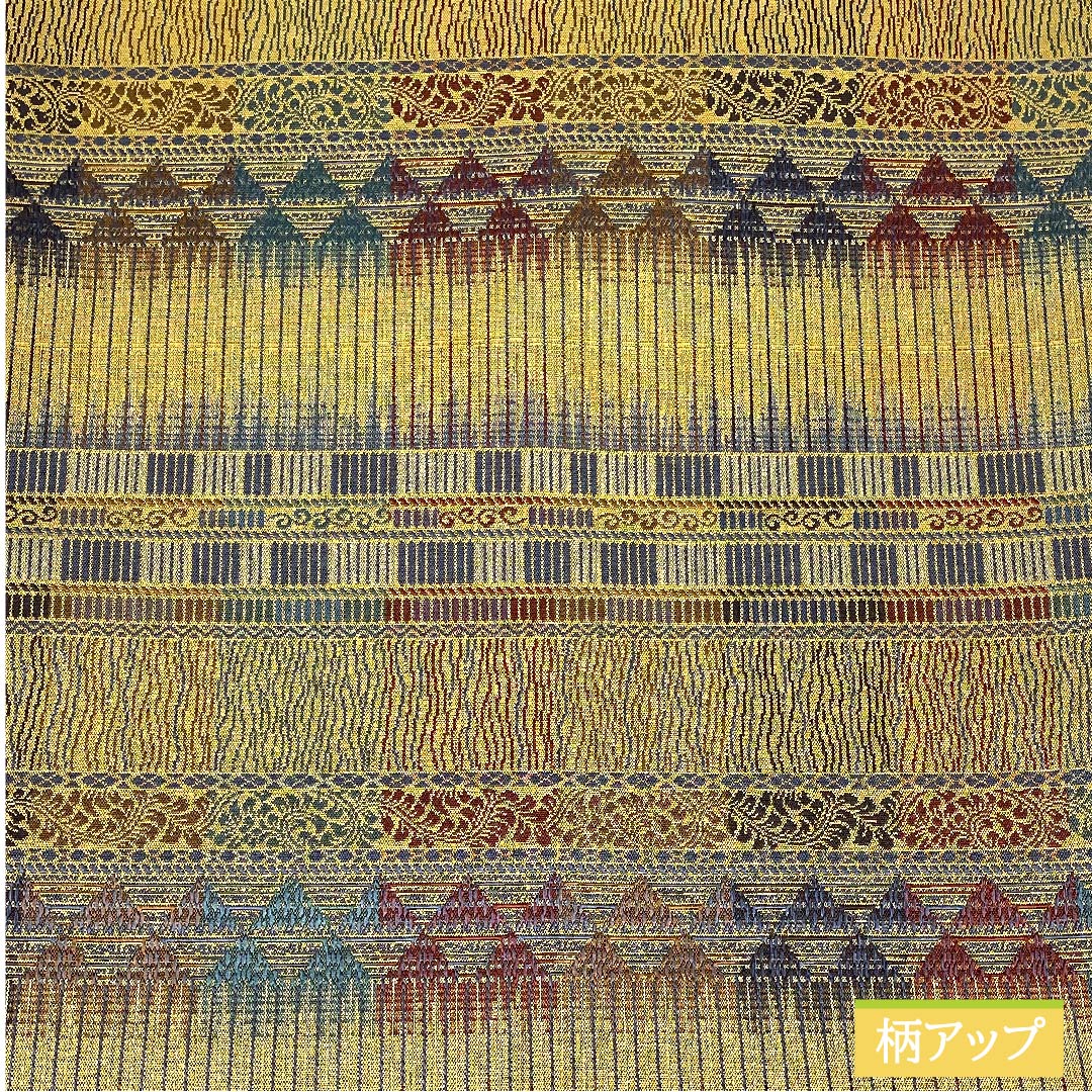 名古屋帯 正絹 木蘭色色（もくらんじきいろ） 幾何学模様 長尺 帯丈370cm Sランク 全通 カジュアル 茶系 1124006302314 名古屋仕立て