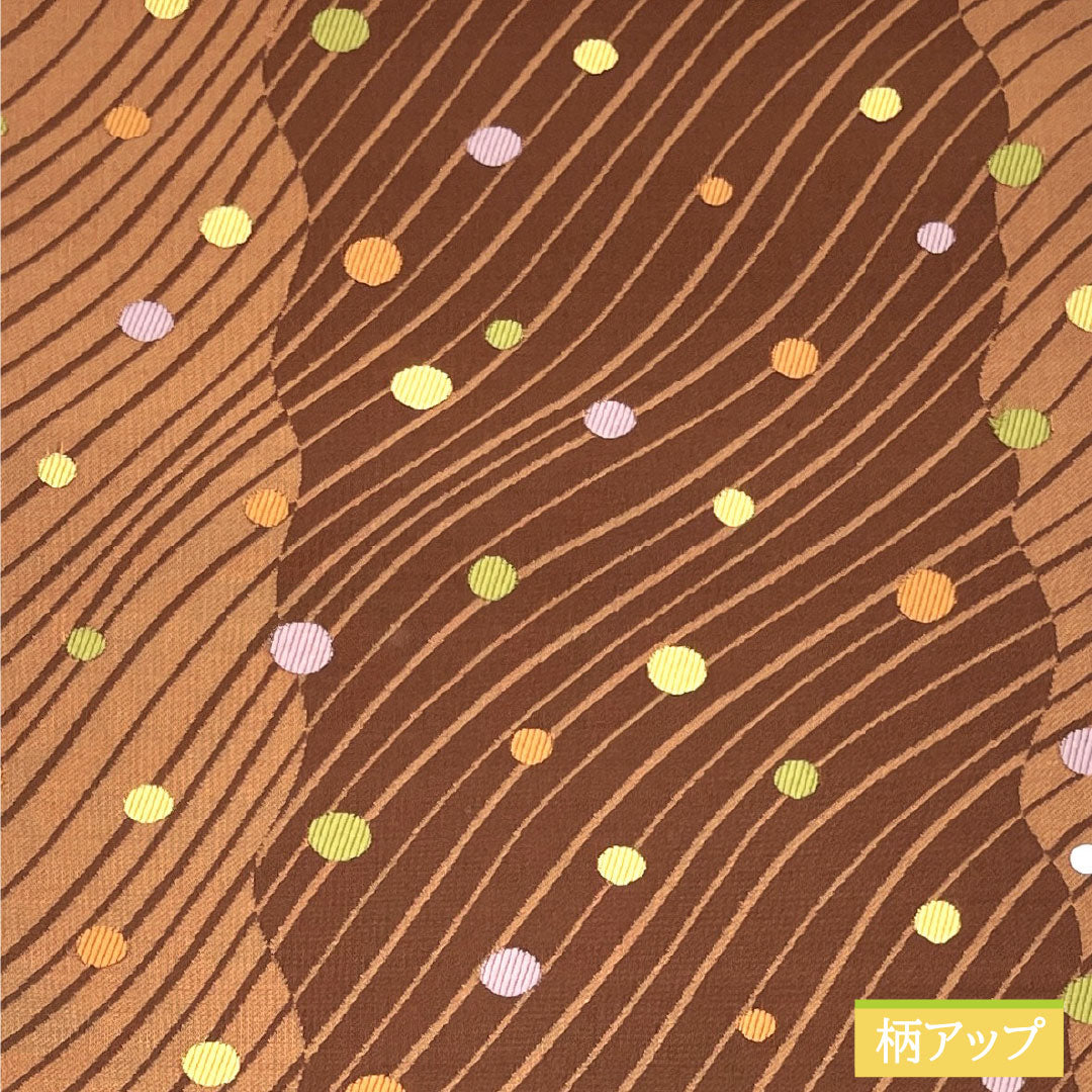 袋帯 ポリエステル Aランク 水玉模様 リバーシブル 縞 帯丈456cm 全通 カジュアル 茶系 1123016153414