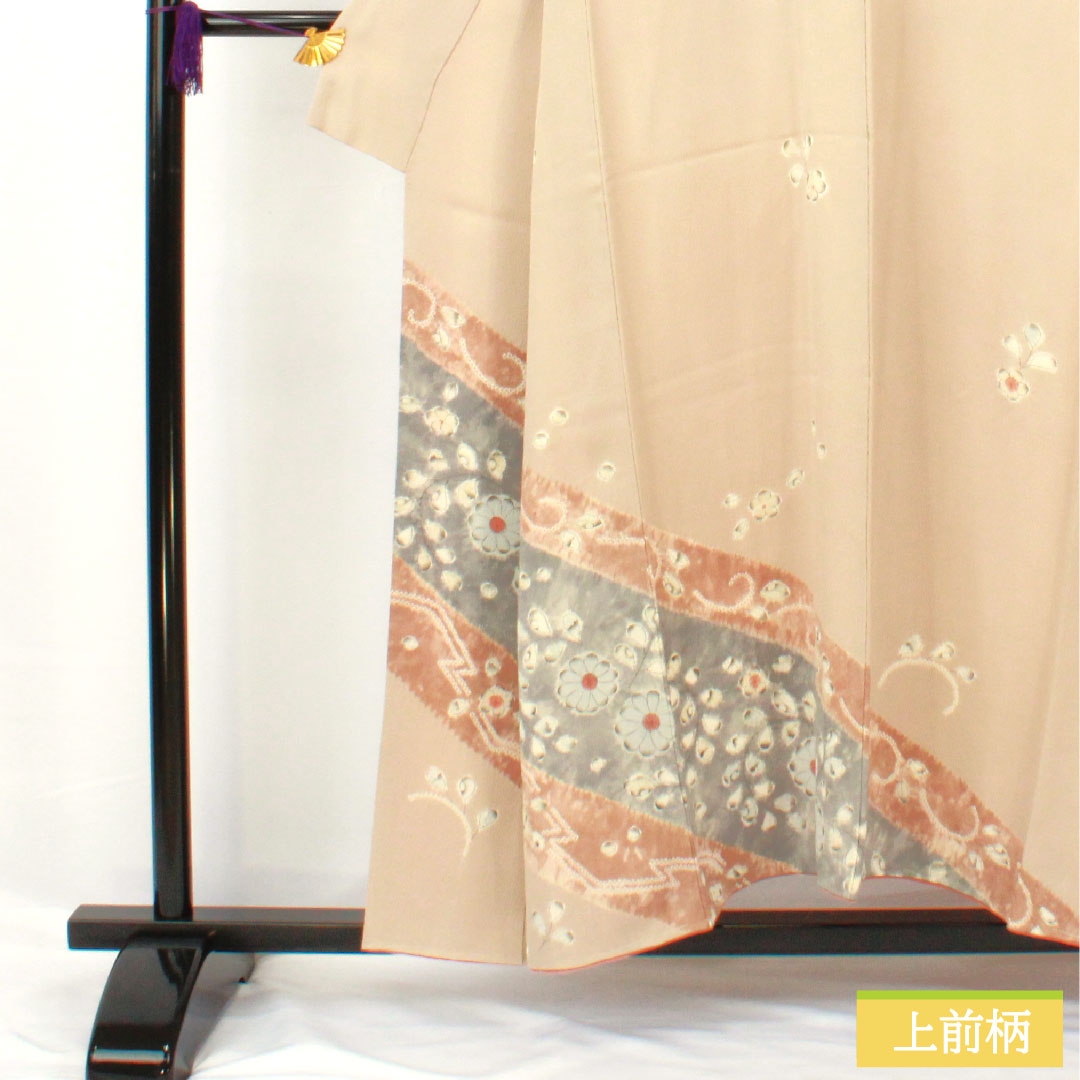 リサイクル着物】訪問着 正絹 袷 身丈152cm 裄丈61.5cm 薄香色（うす