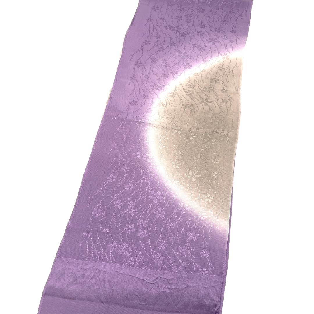 帯揚げ 正絹 Sランク セミフォーマル 浅紫色（あさきむらさきいろ） 絹鼠色（きぬねずいろ） ぼかし 桜 長さ約183cm 幅約30cm 紫系 1136004802920