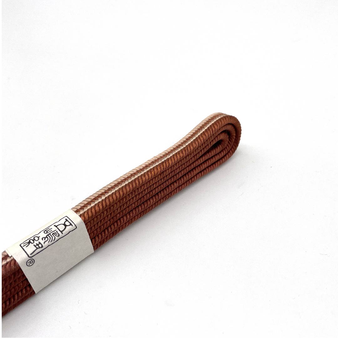 （新古品） 帯締め 正絹 四分紐 濃柿色（こいがきいろ） 薄肉色（うすにくいろ） 五嶋紐 江戸組紐 長さ約168cm 幅約1.2cm カジュアル Sランク 茶系 1135002872314
