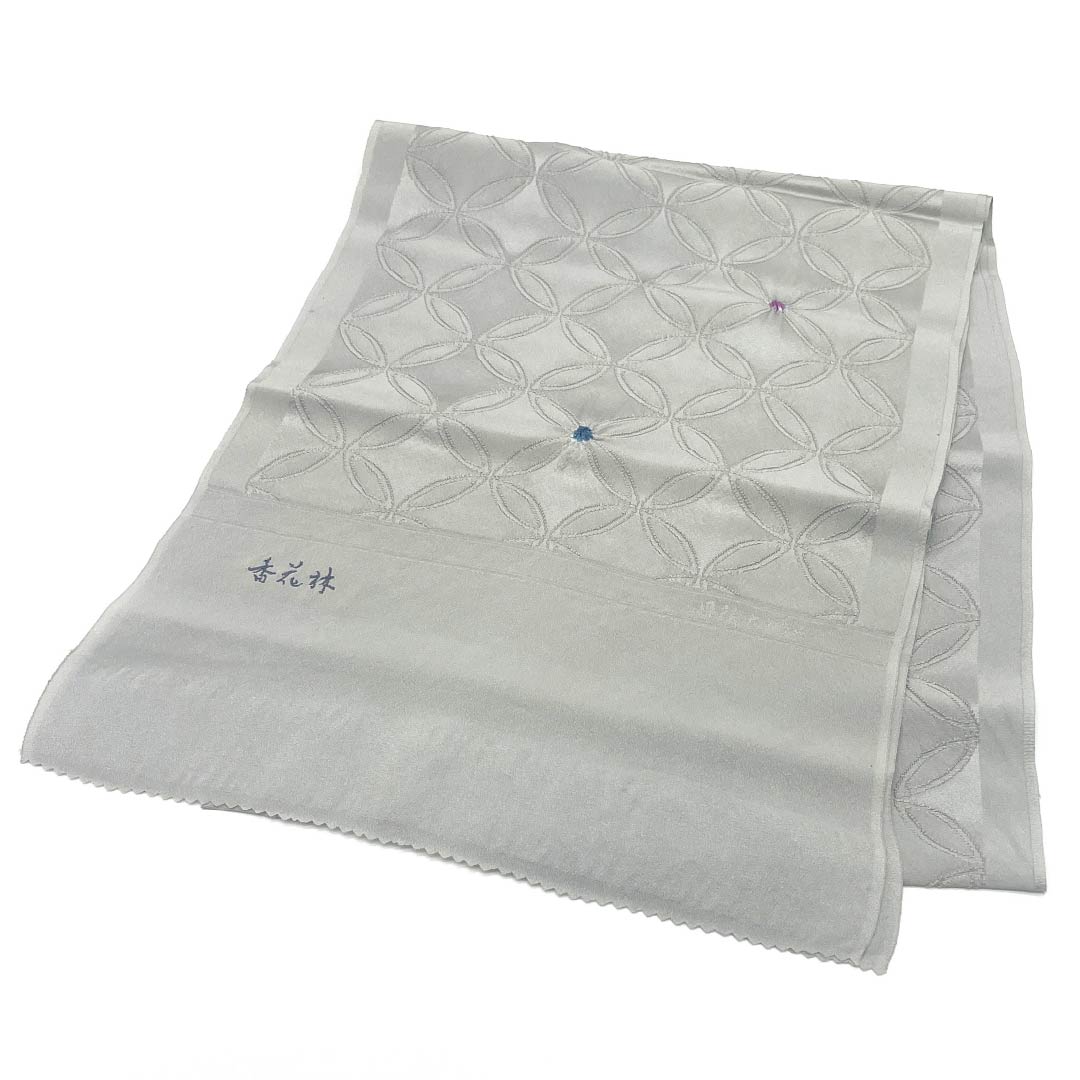 帯揚げ 正絹 Sランク カジュアル 灰色（はいいろ） 七宝つなぎ 丹後ちりめん 長さ約154cm 幅約30cm グレー系 1136002032922