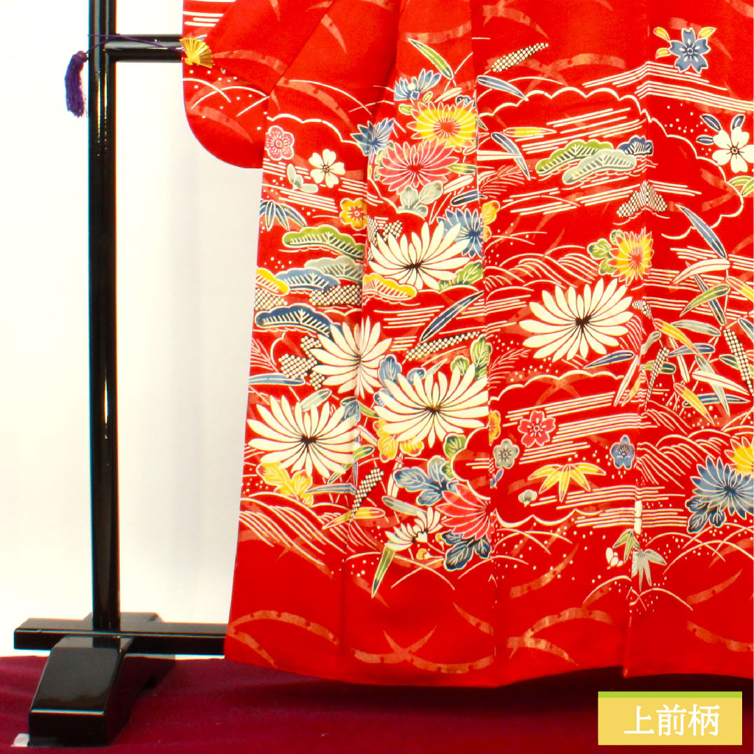 振袖 正絹 身丈160cm 裄丈62.5cm 袷 土耳古赤色（とるこあかいろ） 金通し 露芝 草花模様 Aランク 赤系 1113002043412