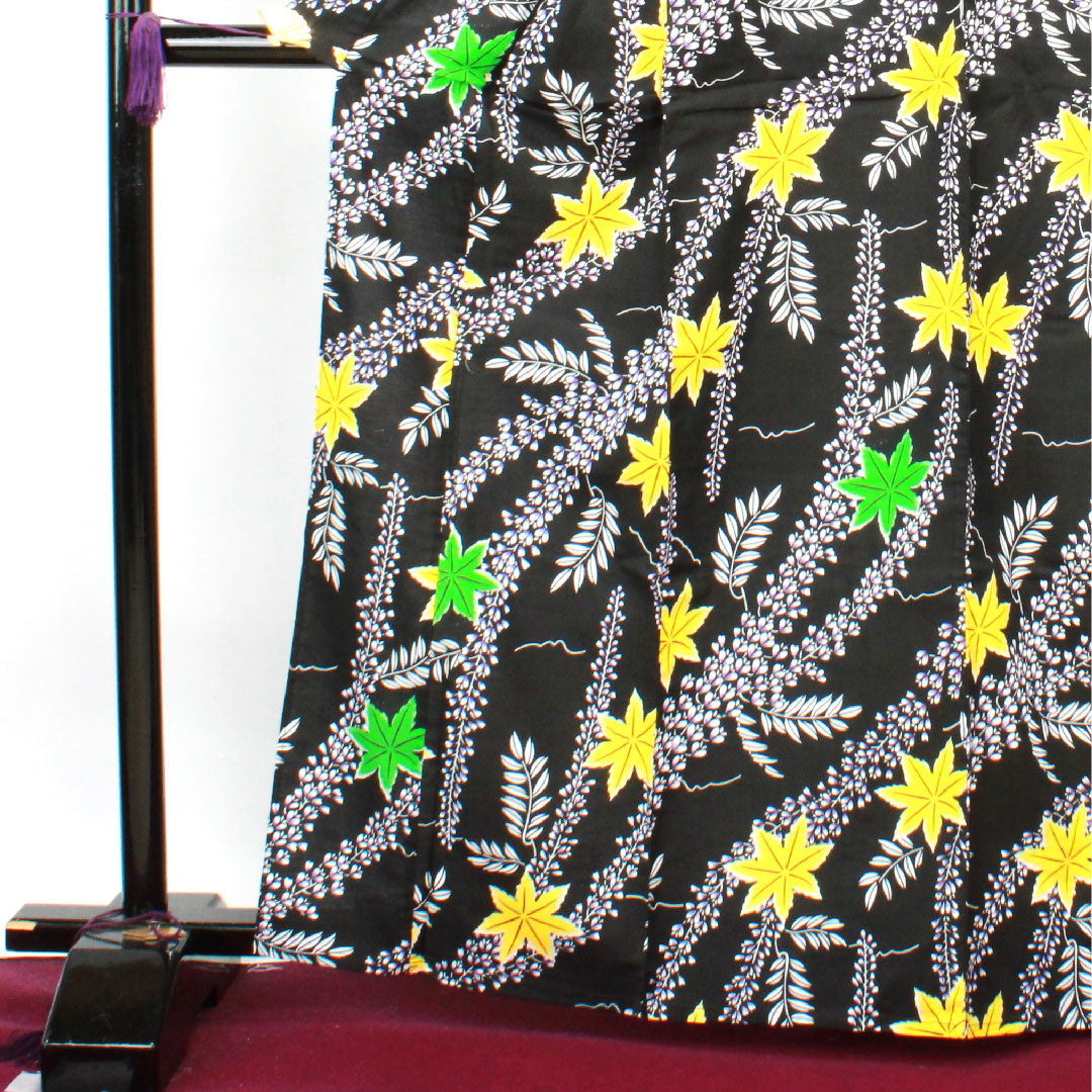 Yukata Wisteria Maple Leaves Cotton S Rank Single Layer Length 166.5cm Sleeve Length 64cm Black 1118003162510