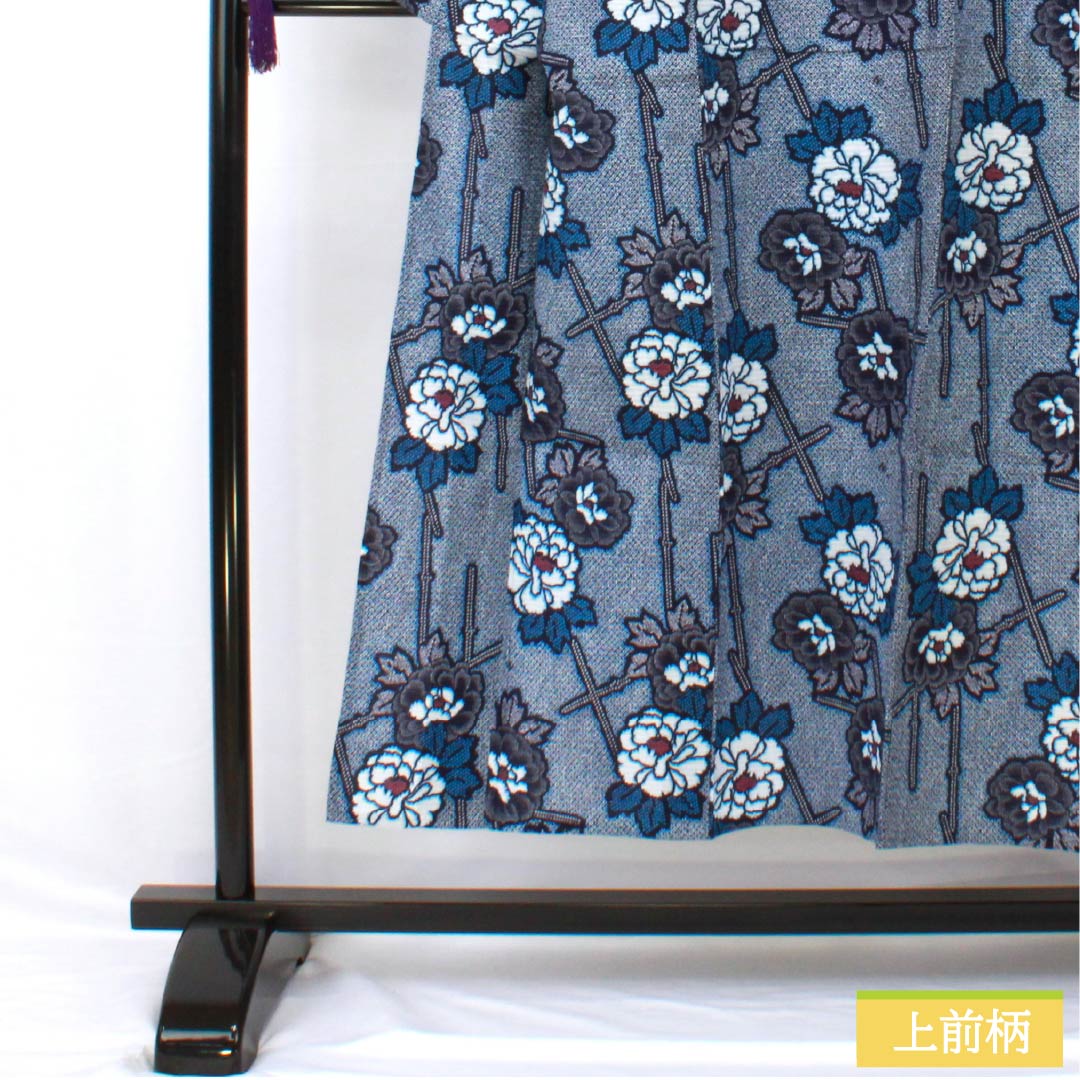 浴衣 木綿 身丈149.5cm 裄丈62cm Sランク 単衣 紺系 濃紺色（のうこんいろ） リップル 牡丹 1118005302118