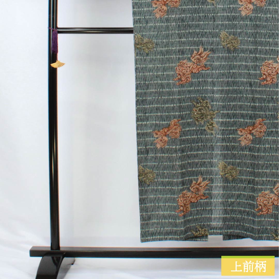 Men's wool nagajuban (long under-kimono), Grade A, length 147cm, sleeve length 68cm, Omeshi-chairo (brown) fabric, lion design, single-layer, green-toned, 1140000653419