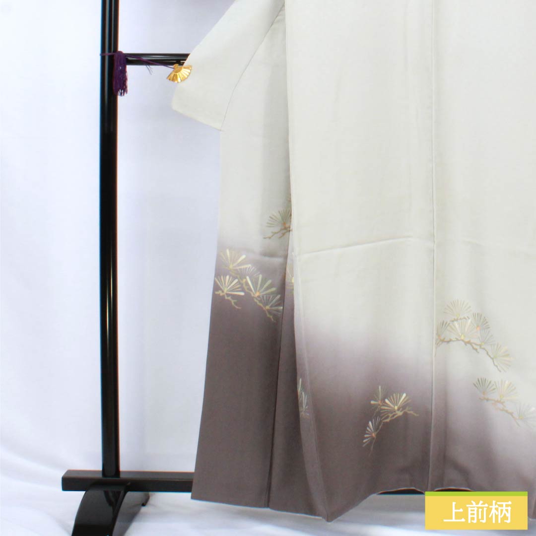 リサイクル着物】訪問着 正絹 Sランク 袷 身丈158.5cm 裄丈65cm 白鼠色