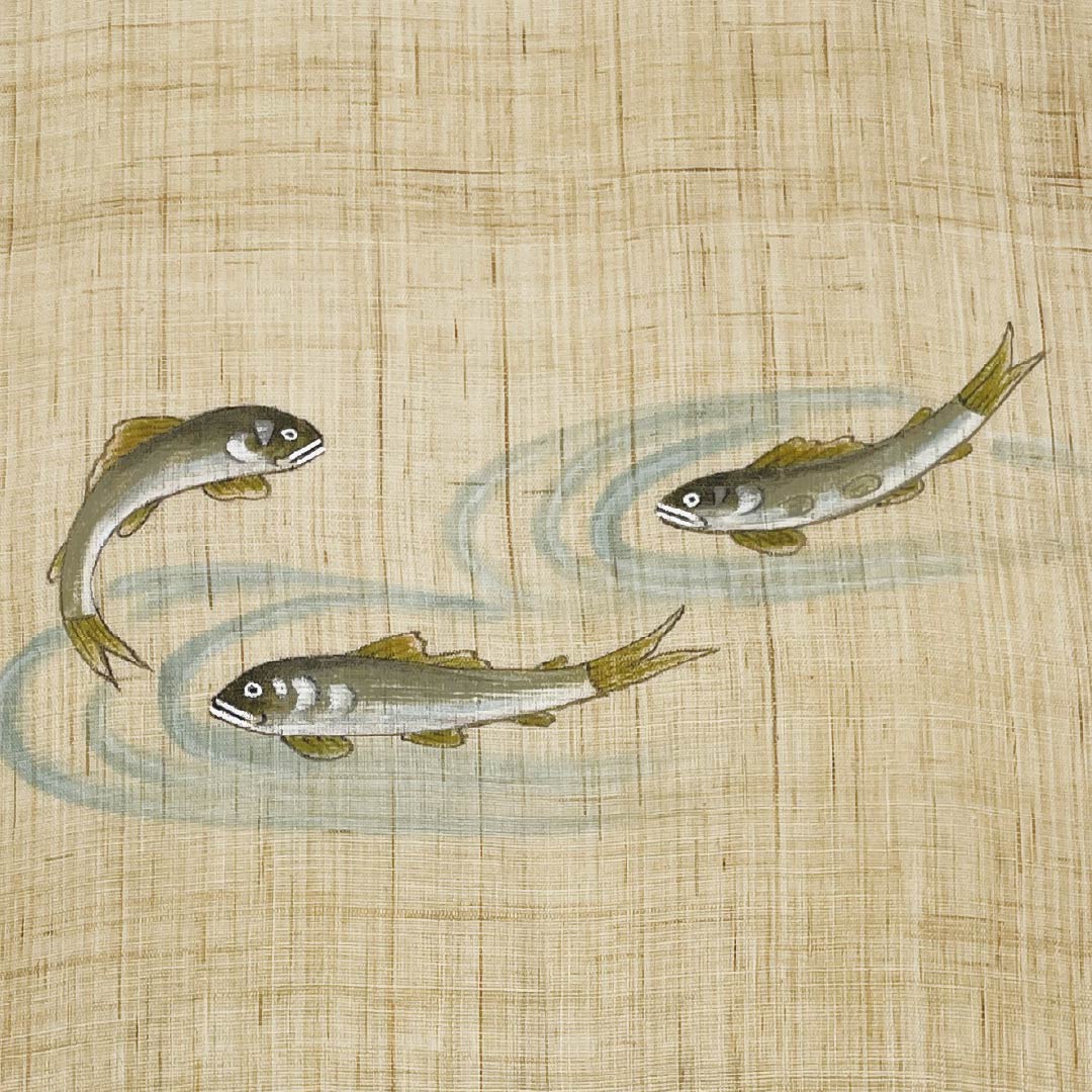 （未仕立）名古屋帯 東京白茶色（とうきょうしらちゃいろ） 夏帯 作家物 反物 帯丈477cm 麻 Sランク ポイント柄 カジュアル ベージュ系 1124008822425