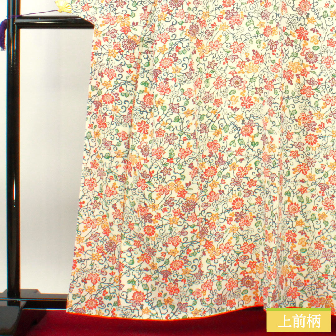 Komon, pure silk, length 160.5cm, sleeve length 64.5cm, lined, stencil dyeing, floral pattern, A rank, white, 1115004313411