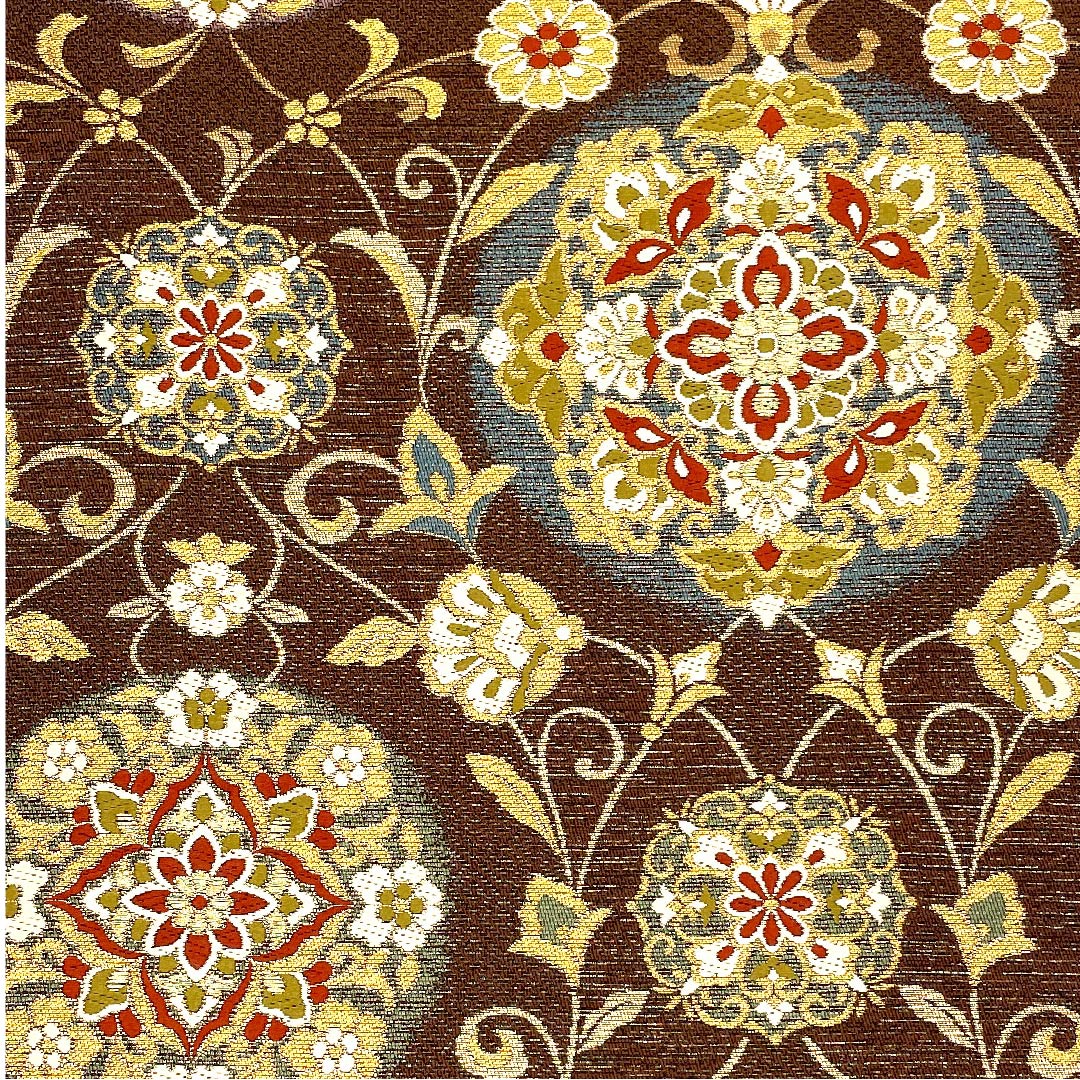 袋帯 濃茶色（こいちゃいろ） 古渡更紗 帯丈400cm 正絹 Sランク 六通 フォーマル 茶系 1123002842314