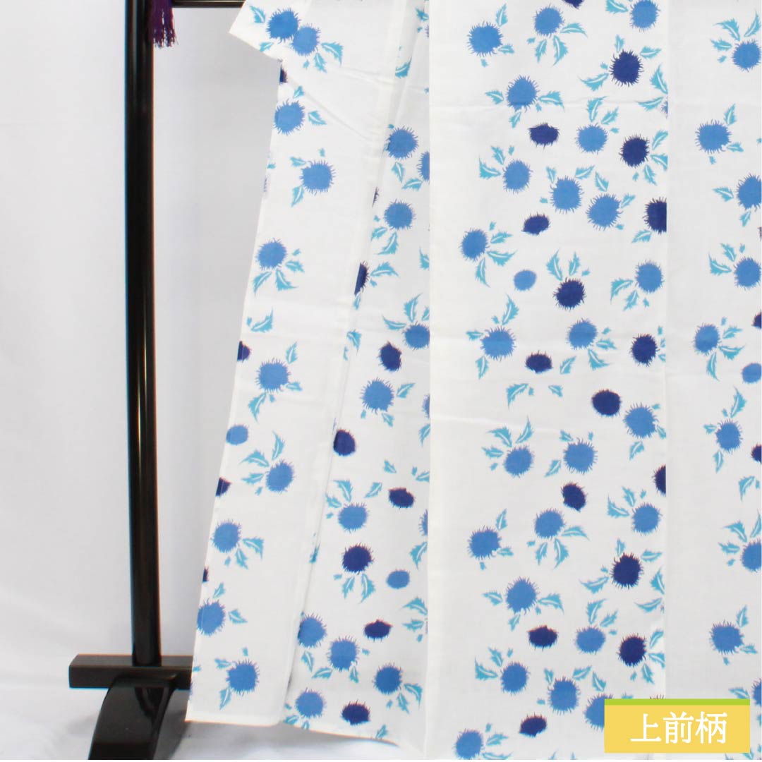 Cotton Yukata, Length 166cm, Sleeve Length 64cm, S Rank, Single Layer, White, Thistle Pattern, 1118006742511