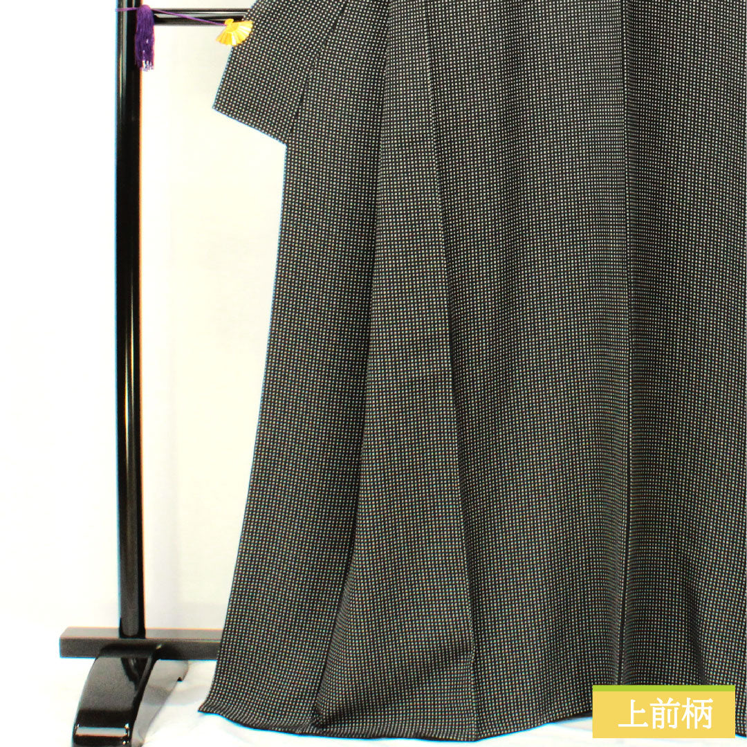 小紋 正絹 身丈165.5cm 裄丈66cm 袷 幾何学模様 Aランク 黒系 1115004713510