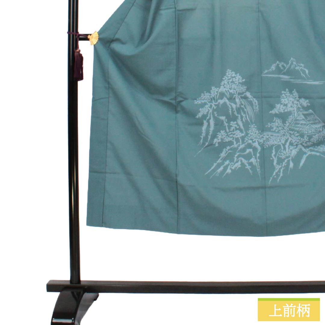 メンズ襦袢 ポリエステル Sランク 身丈143cm 裄丈69cm 藍砥茶色（あいとのちゃいろ） 風景画 単衣 青系 1140000802417
