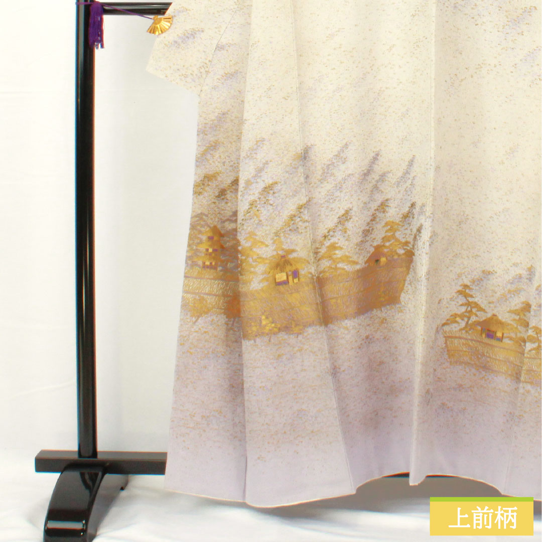 訪問着 正絹 袷 身丈158cm 裄丈62cm 銀白色（ぎんはくしょく） 京友禅 風景模様 パールトーン加工 作家物 Aランク グレー系 1112004963322