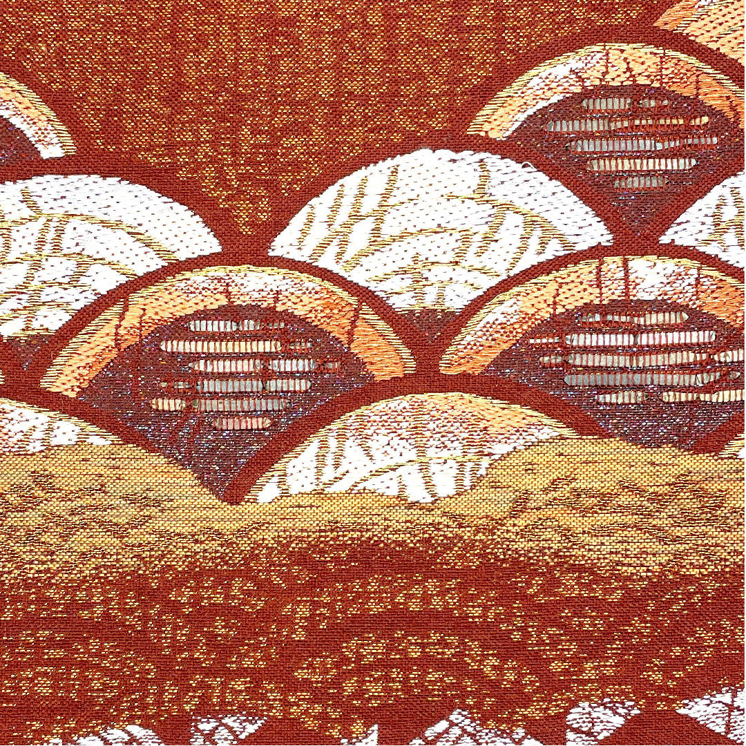 （未仕立）袋帯 横段 幾何学模様 単衣 帯丈449cm 正絹 NEWランク 六通 カジュアル 茶系 1123002541314