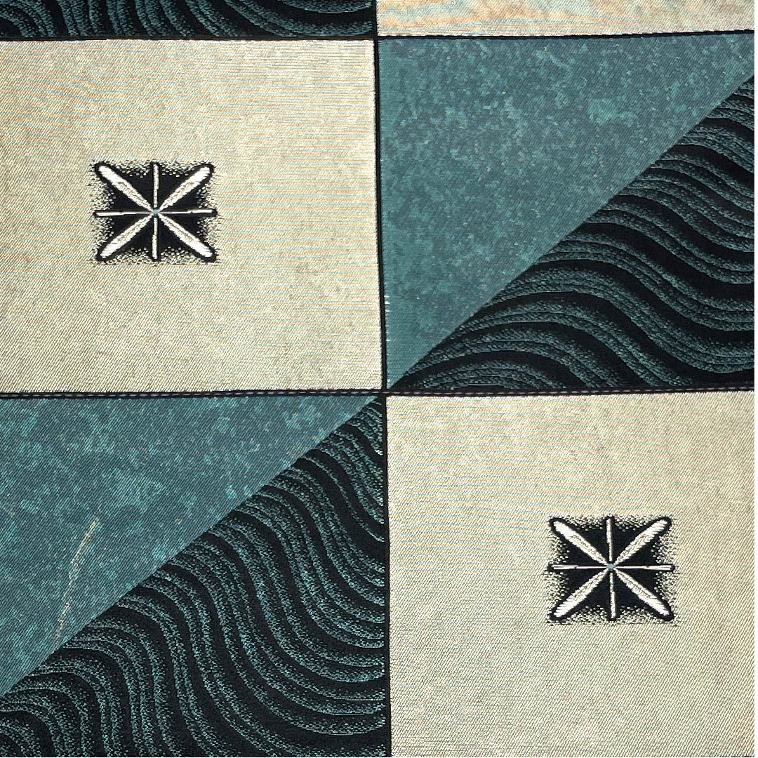 袋帯 深藍色（ふかきあいいろ） 市松模様 星 波 帯丈427cm 正絹 Aランク 六通 セミフォーマル 緑系 1123009003319