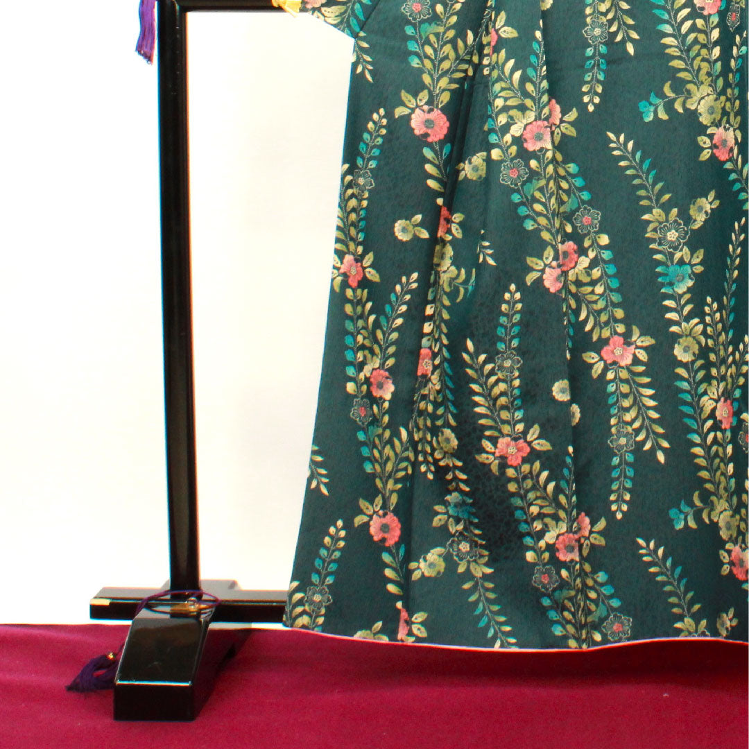 Small pattern, Length 161cm, Sleeve length 64.5cm, Awase, Iron color, Washable kimono, Tsujigahana, Polyester, S rank, Green, 1115002612419
