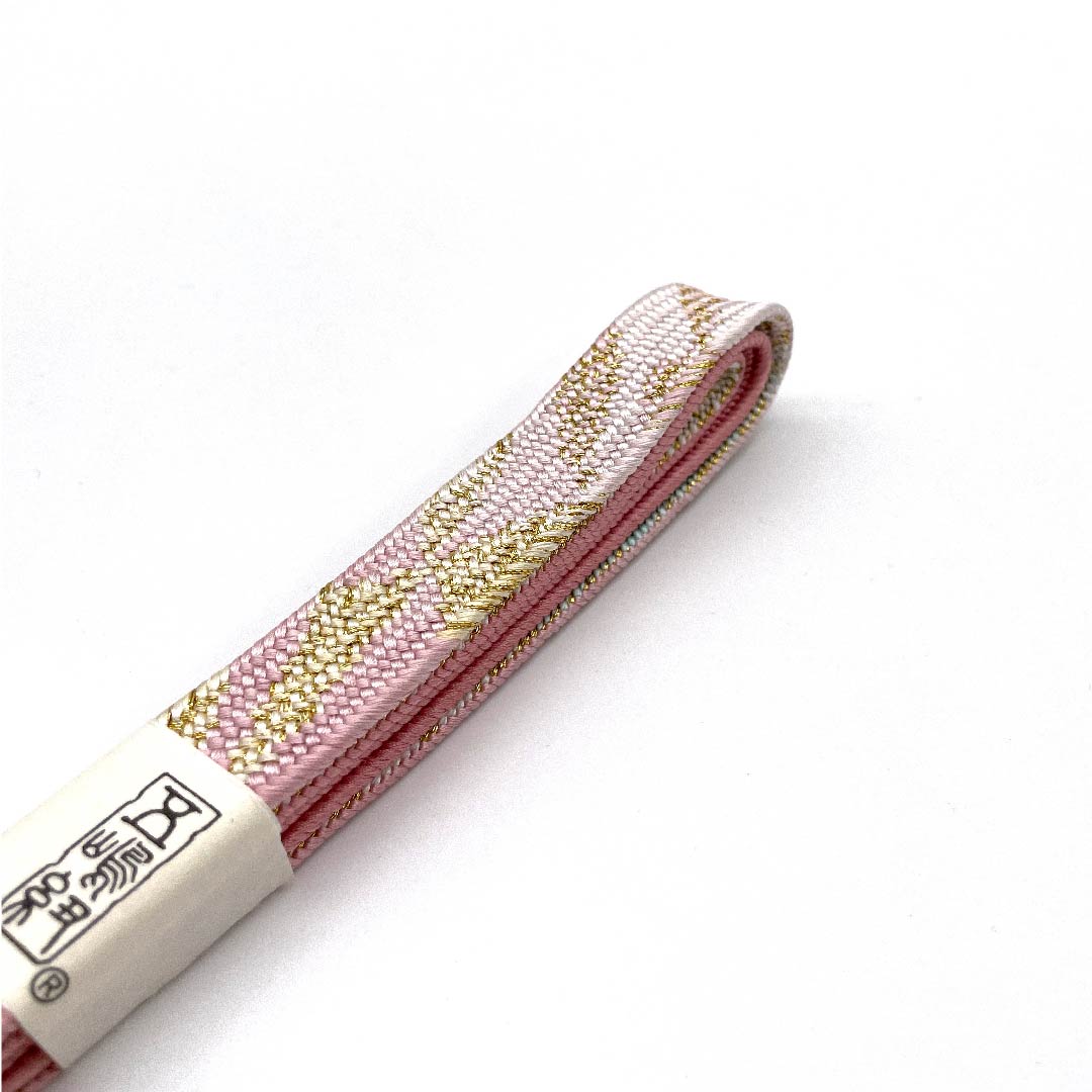 （新古品） 帯締め 正絹 四分紐 浅紅色（あさべにいろ） 五嶋紐 江戸組紐 金属糸使用 長さ約159cm 幅約1.7cm セミフォーマル Sランク ピンク系 1135002442313