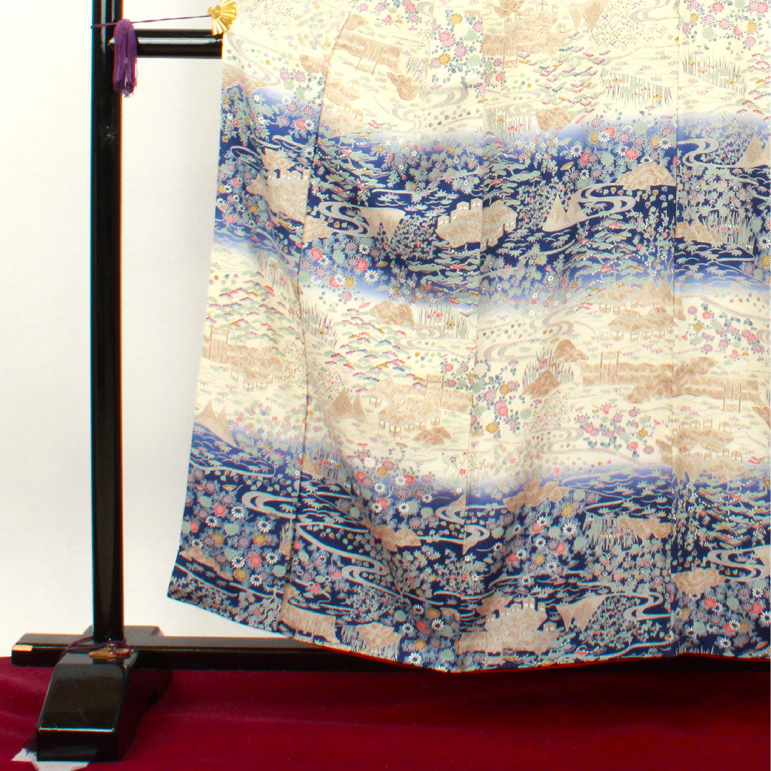 訪問着 正絹 袷 身丈158.5cm 裄丈65cm 乳白色 京友禅 茶屋辻 Sランク クリーム系 1112002972315