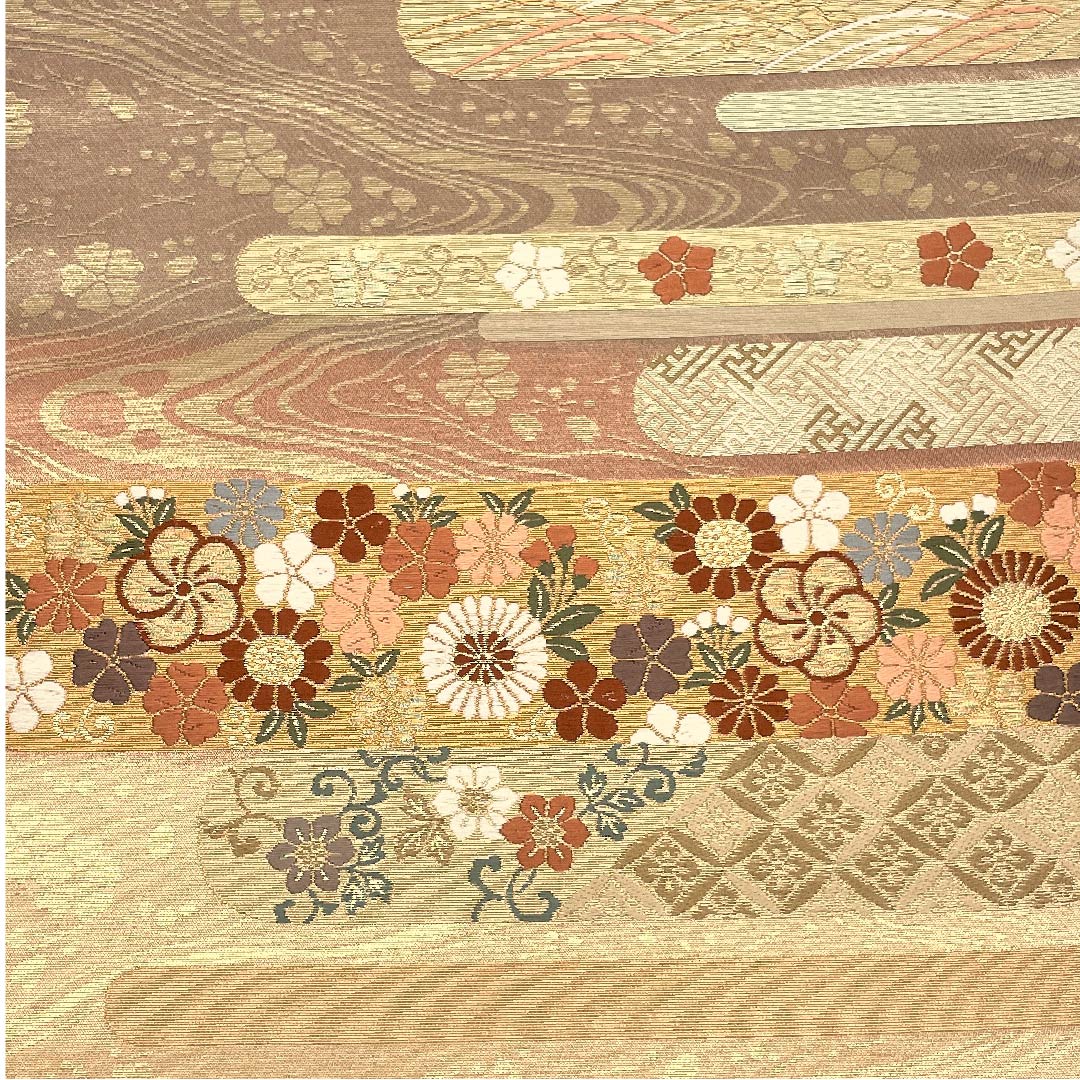 袋帯 横段 七宝 青海波 古典花 帯丈434cm 正絹 Aランク 六通 フォーマル グラデーション系 1123005423399