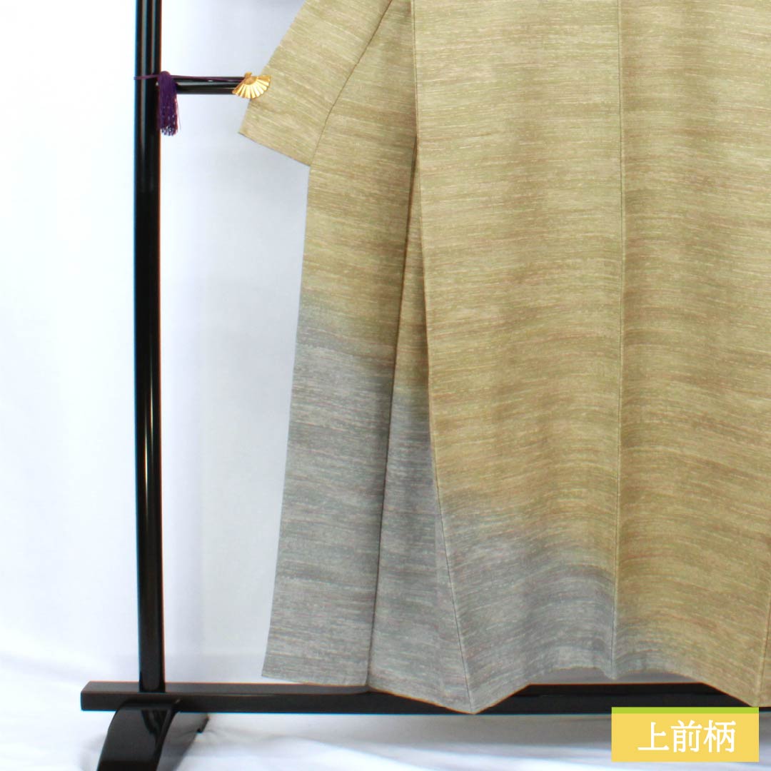 訪問着 正絹 Aランク 袷 身丈153.5cm 裄丈63cm 利休色（りきゅういろ） ボカシ染 緑系 1112006123219