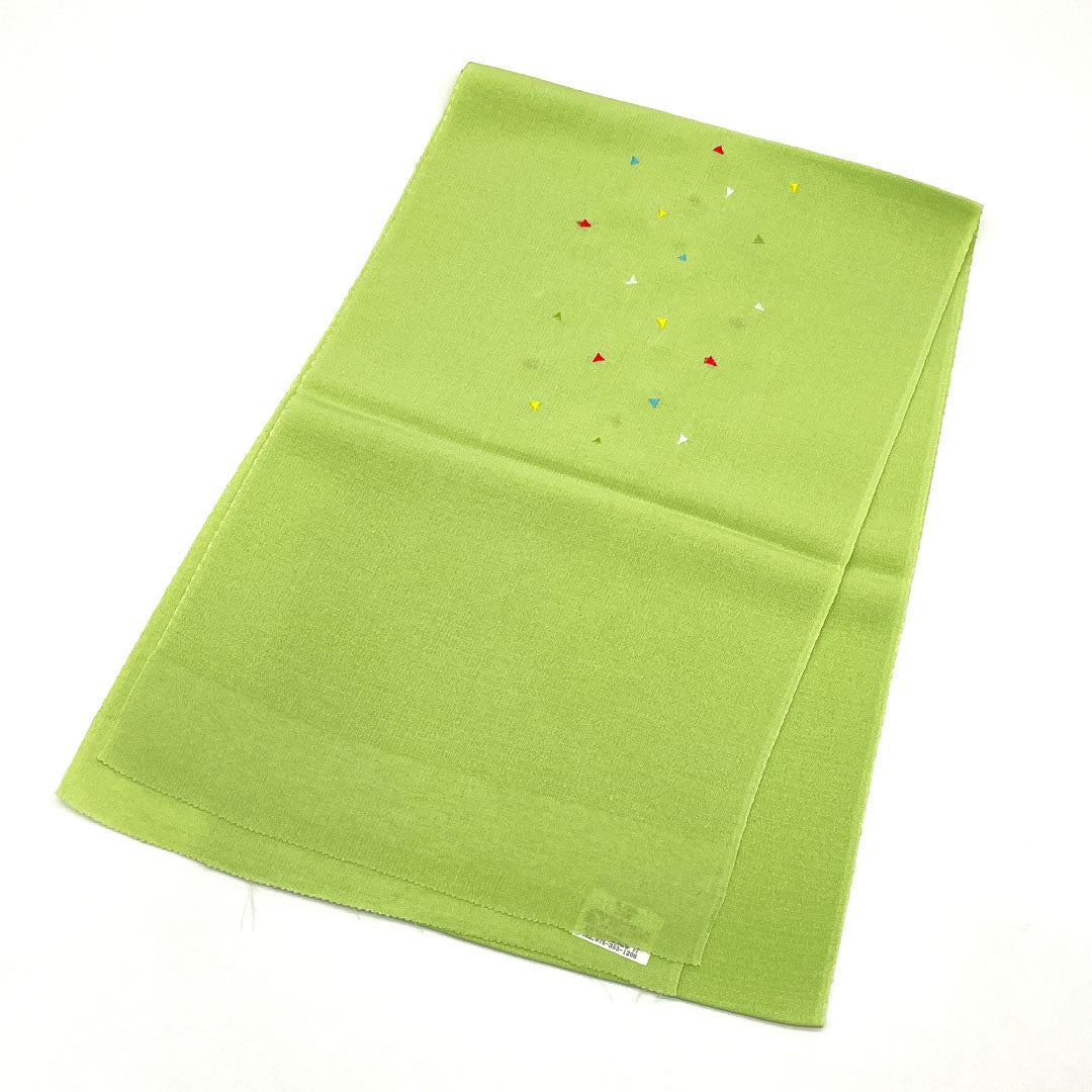 (Like New) Silk Obiage (Sash) - New, Casual, Pale Light Green, with Triangle and Geometric Patterns, Pop Style, Approximately 176cm Long, 28cm Wide, Green, Product Number: 1136001501919