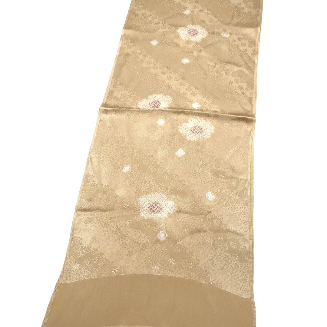 帯揚げ 正絹 Aランク カジュアル 東京白茶色（とうきょうしらちゃいろ） 桜 絞り 長さ約172cm 幅約30cm ベージュ系 1136005063925