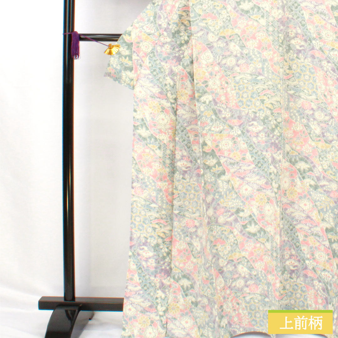 小紋 正絹 Sランク 身丈166cm 裄丈66cm 単衣 辻ヶ花 ちりめん地 グラデーション系 1115007612599