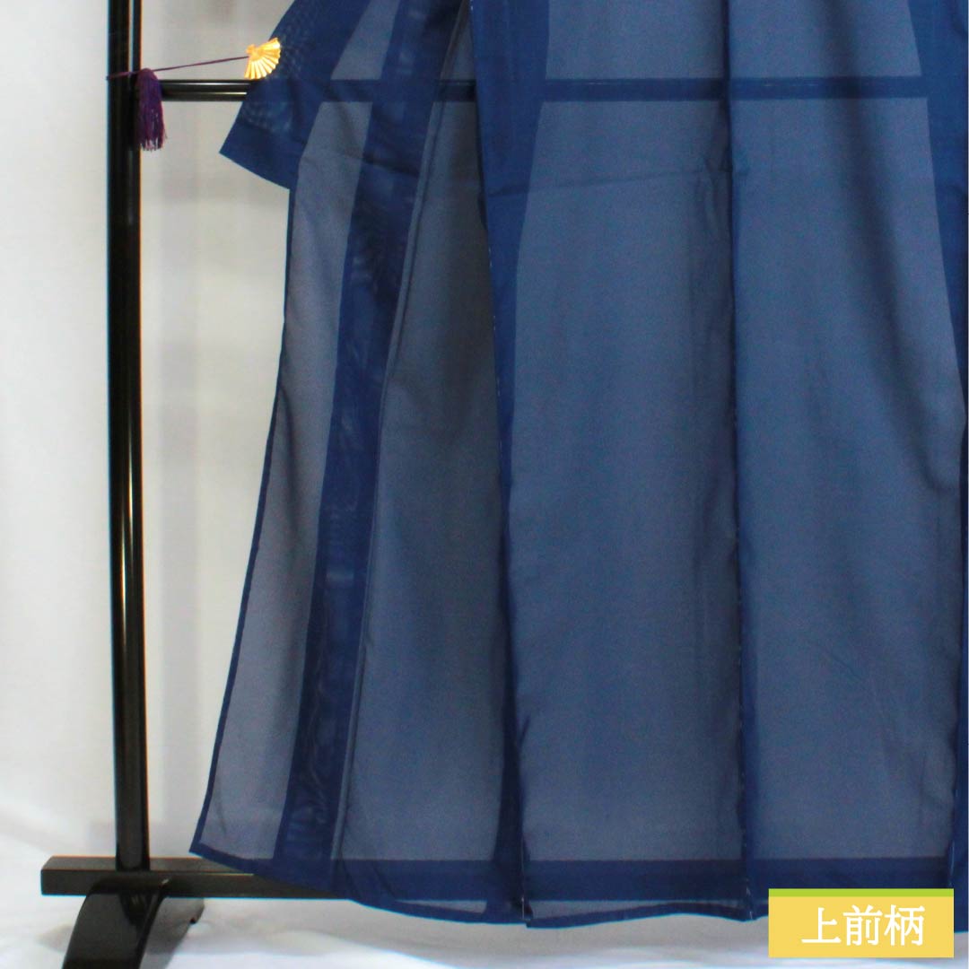 夏物 ポリエステル 色無地 Sランク 身丈161.5cm 裄丈65cm 紺青色（こんじょういろ） しつけ糸付き 洗える着物 絽 青系 1132002992417