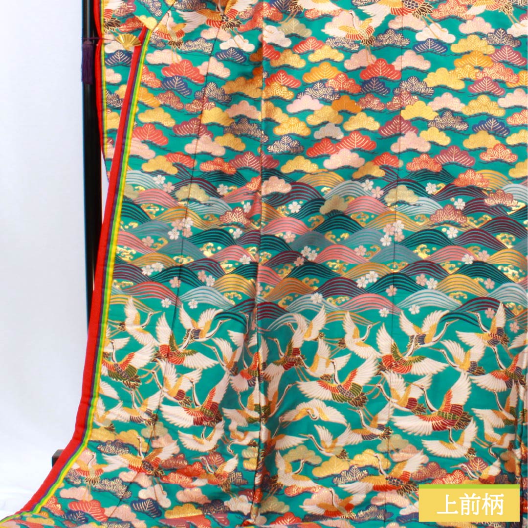 色打掛 正絹 Sランク 身丈194cm 裄丈64.5cm 浅葱色（あさぎいろ） 松 波 鶴 袷 青系 1110001082917