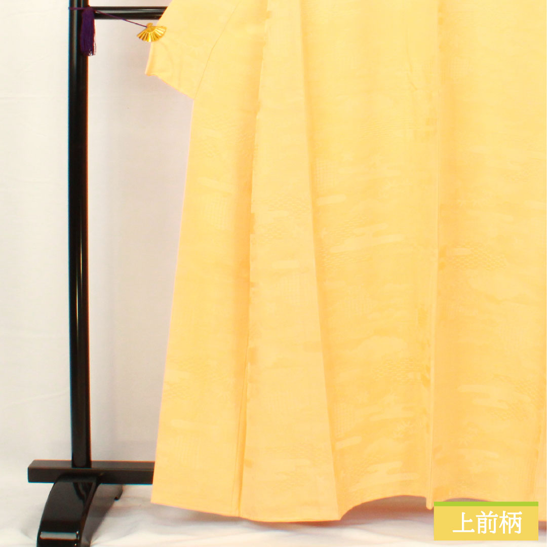 色無地 正絹 身丈160.5cm 裄丈65cm 薄柿色（うすがきいろ） 一つ紋 雪輪に蔦 しつけ糸付き 袷 Sランク 橙系 1114001642426